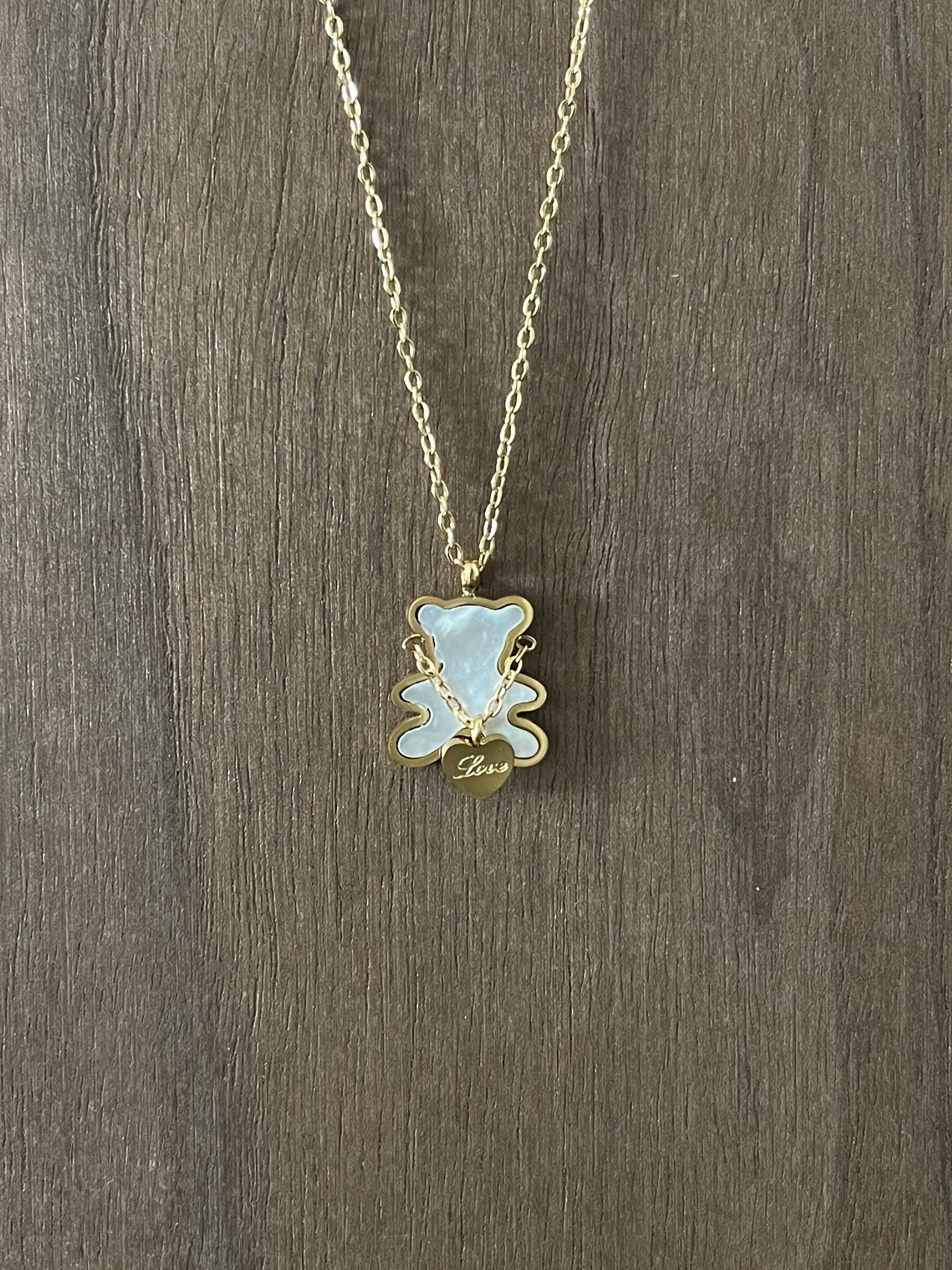 Stainless Steel Shell Bear Pendant with a Love Heart