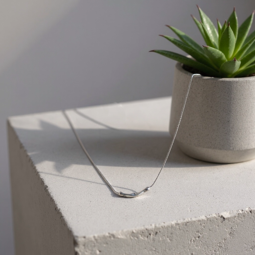 Silver-Plated Organic Bar Necklace – Modern Minimalist Jewelry